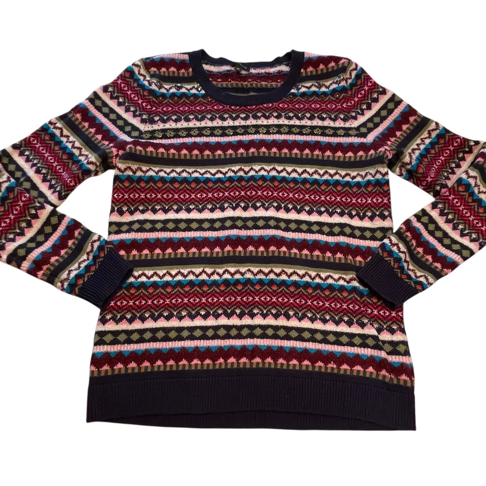 Talbots Sweater Womens Size Medium Wool Blend Fair Isle Nordic‎ Pattern Beaded